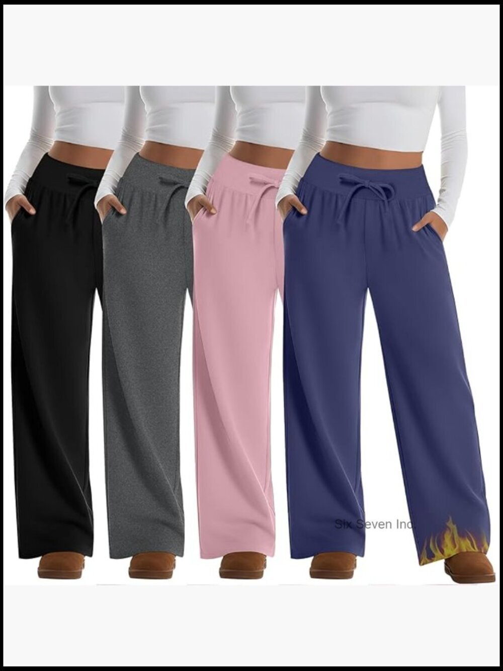 Fleece Lined Plus Size Wide Leg Lounge Sweatpants 4 Pack